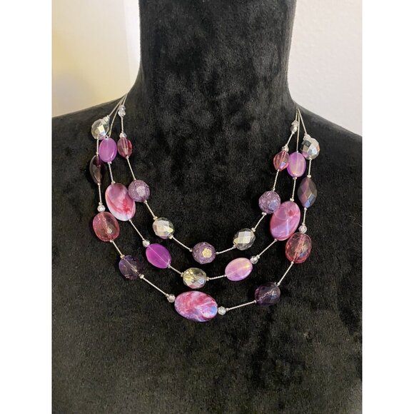 New York Co Purple Silver Chunky 3 layered  Neckless NY co. 3 Strand 17" - 20" - Picture 1 of 5